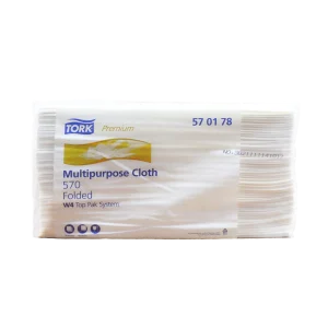 Paño Multiusos Tork Premium 570, paquete con 75 paños, alta resistencia, absorbe aceites y líquidos, ideal para limpieza industrial y de mantenimiento.