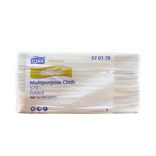 Paño Multiusos Tork Premium 570, paquete con 75 paños, alta resistencia, absorbe aceites y líquidos, ideal para limpieza industrial y de mantenimiento.