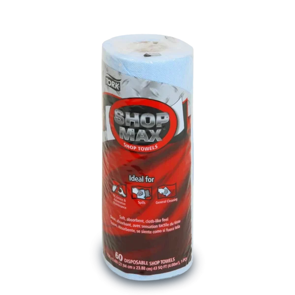 Paño Multiusos Tork ShopMax 450360, rollo con 60 hojas, resistente, absorbe aceites y solventes, ideal para talleres e industria.