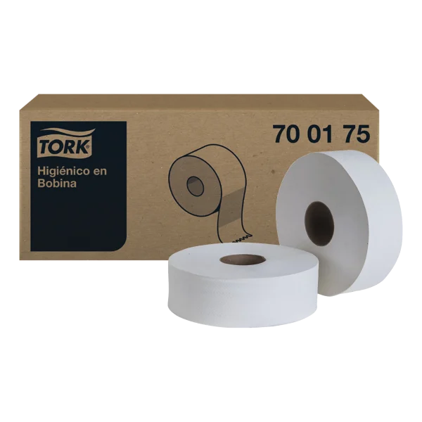 Papel Higiénico Bobina Jumbo 200 Metros, doble hoja, suave y duradero, compatible con dispensadores Tork.