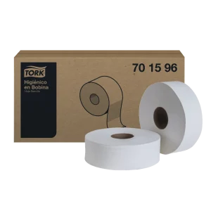 Papel Higiénico Tork Bobina 400 Metros, sencilla hoja, máximo ahorro, compatible con cualquier dispensador de rollo jumbo.
