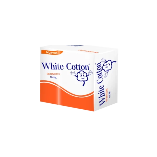 Servilleta Coctel White Cotton 1030, paquete con 100 servilletas, ideal para eventos y restaurantes.