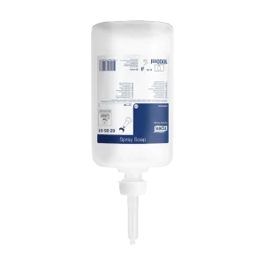 Jabón Tork para spray en cartucho de 1000 ml, su fórmula genera espuma ligera y permite hasta 3,000 dosis