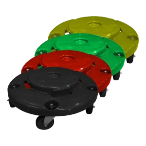 Base con Ruedas Dolly Sablon para mover botes de basura de 60 y 120 litros fácilmente. Disponible en varios colores y muy resistente en Sablon Nicaragua.