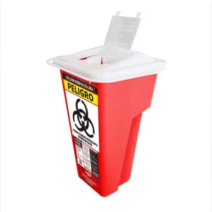 Bote para RPBI 1 Litro de la marca Sablon, contenedor rojo exclusivo para materiales afilados como agujas, navajas y bisturís en Nicaragua.