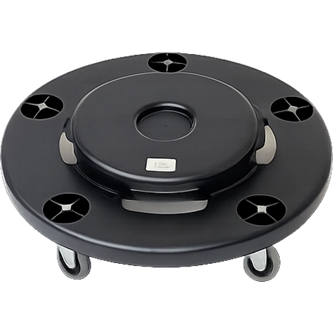 Acople de Ruedas para Contenedor (Dolly) marca Gorila en color negro, base rodante universal de alta resistencia para transporte de basureros en Nicaragua.