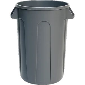 Contenedor Redondo de 44 Galones marca Gorila en color gris, fabricado con plástico de alta densidad para uso rudo y cargas pesadas en Nicaragua.