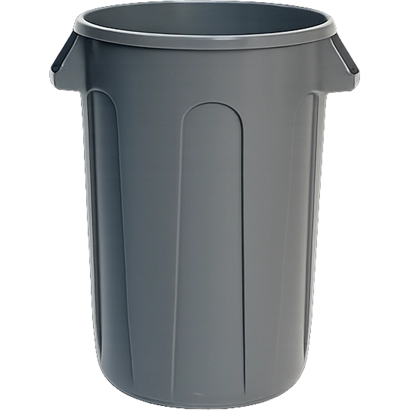 Contenedor Redondo de 44 Galones marca Gorila en color gris, fabricado con plástico de alta densidad para uso rudo y cargas pesadas en Nicaragua.