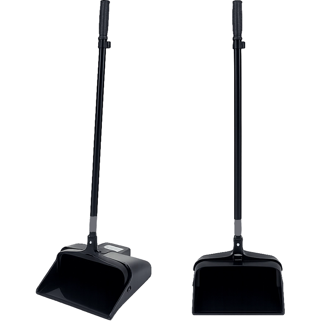 Recogedor Plástico con Mango de Metal Gorila en color negro de tipo industrial y diseño ergonómico de pie para limpieza comercial en Nicaragua.