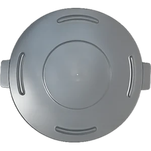 Vista superior de la Tapa Gris para Contenedor Redondo de 44 Galones marca Gorila, de diseño reforzado con canales de desagüe y cierre seguro para uso industrial en Nicaragua.