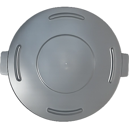 Vista superior de la Tapa Gris para Contenedor Redondo de 44 Galones marca Gorila, de diseño reforzado con canales de desagüe y cierre seguro para uso industrial en Nicaragua.