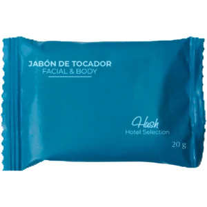 Jabón de Tocador Hush 20 Gramos aroma Avena código PHT00056 en empaque azul hermético para amenidades de hotel en Nicaragua.